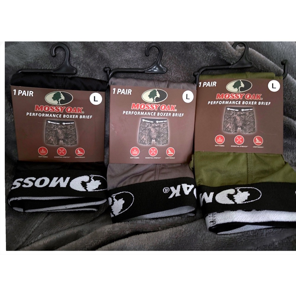 Mossy Oak Performance Boxer Briefs 3 Pack Mens Large Black Grey Green Stretch